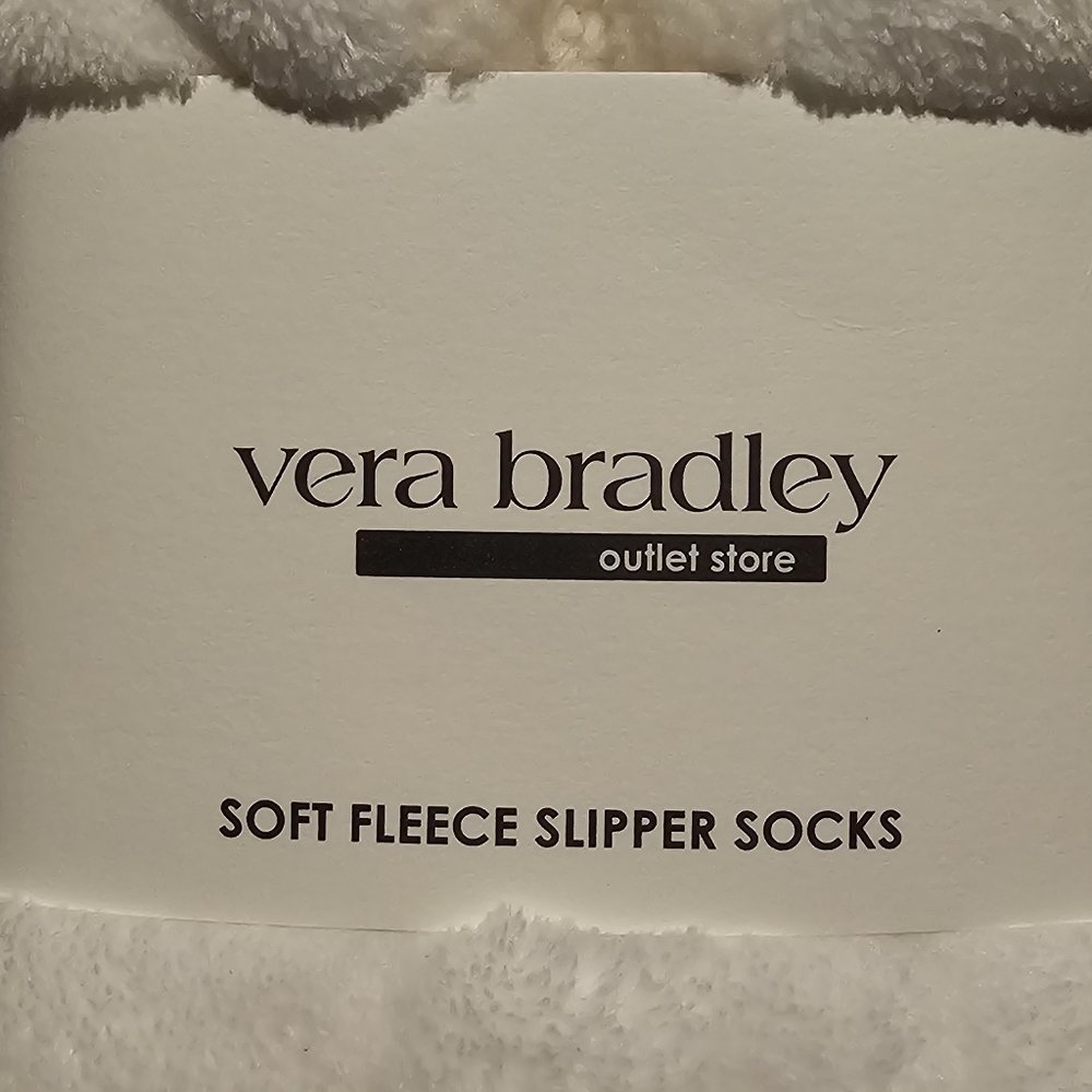 Vera Bradley A Cat' Life Cream Size Large (9/10) Fleece Slipper Socks - Picture 5 of 5